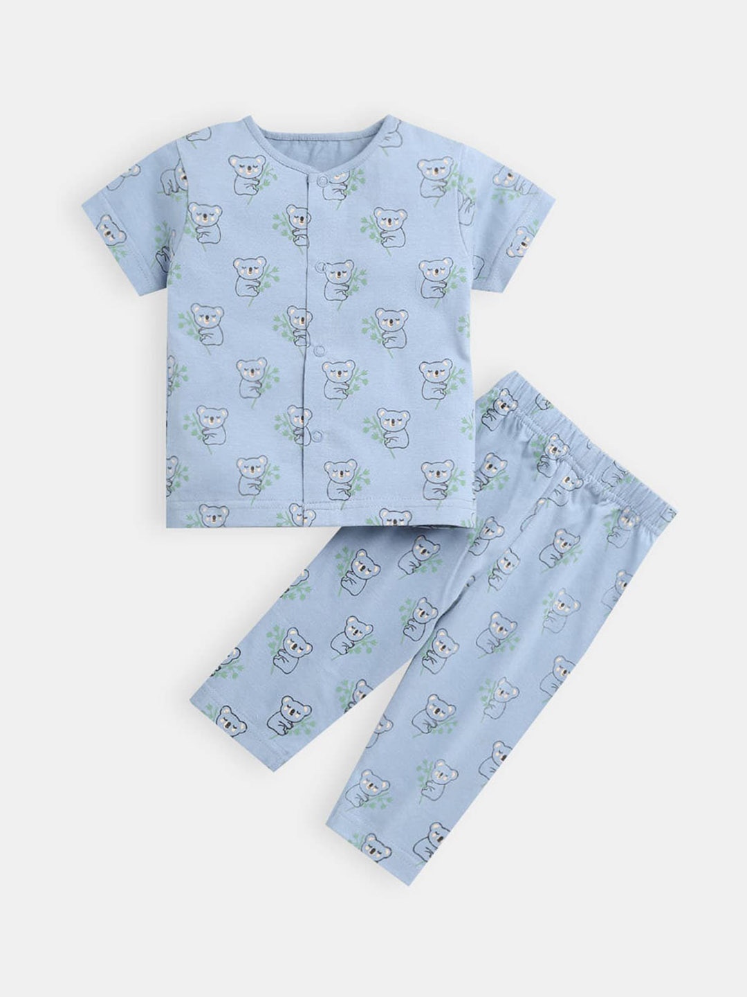

Hopscotch Unisex Kids Blue Printed Night suit