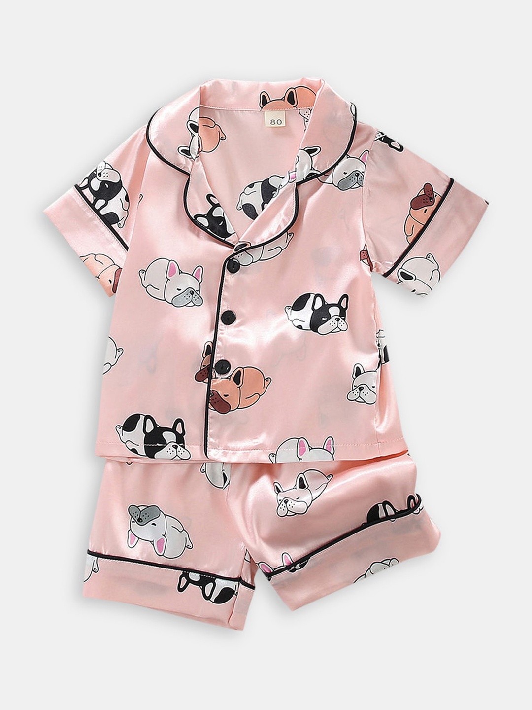 

Hopscotch Unisex Kids Pink & Black Printed Night suit