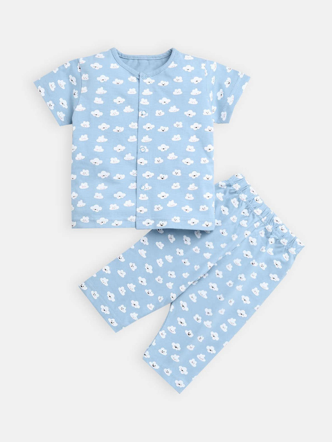 

Hopscotch Boys Blue & White Printed Cotton Night suit
