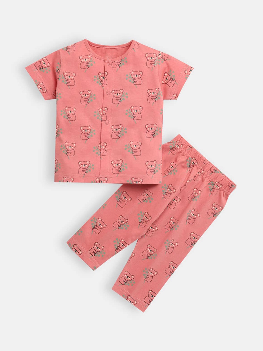 

Hopscotch Girls Pink & Grey Pure Cotton Printed Night suit