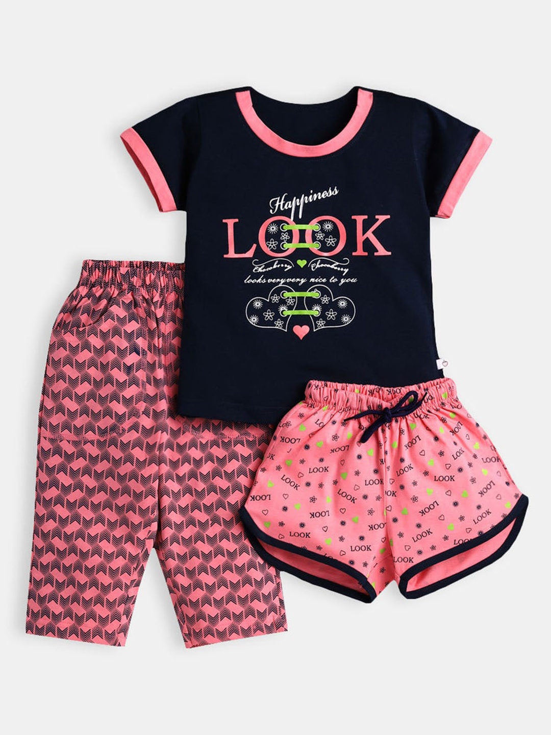 

Hopscotch Girls Navy Blue & Pink Pure Cotton Printed Night suit