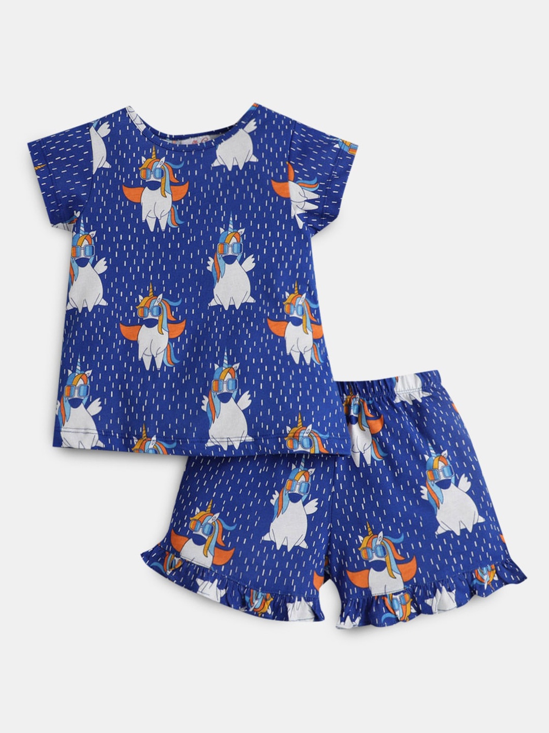

Hopscotch Girls Blue & White Printed Night suit