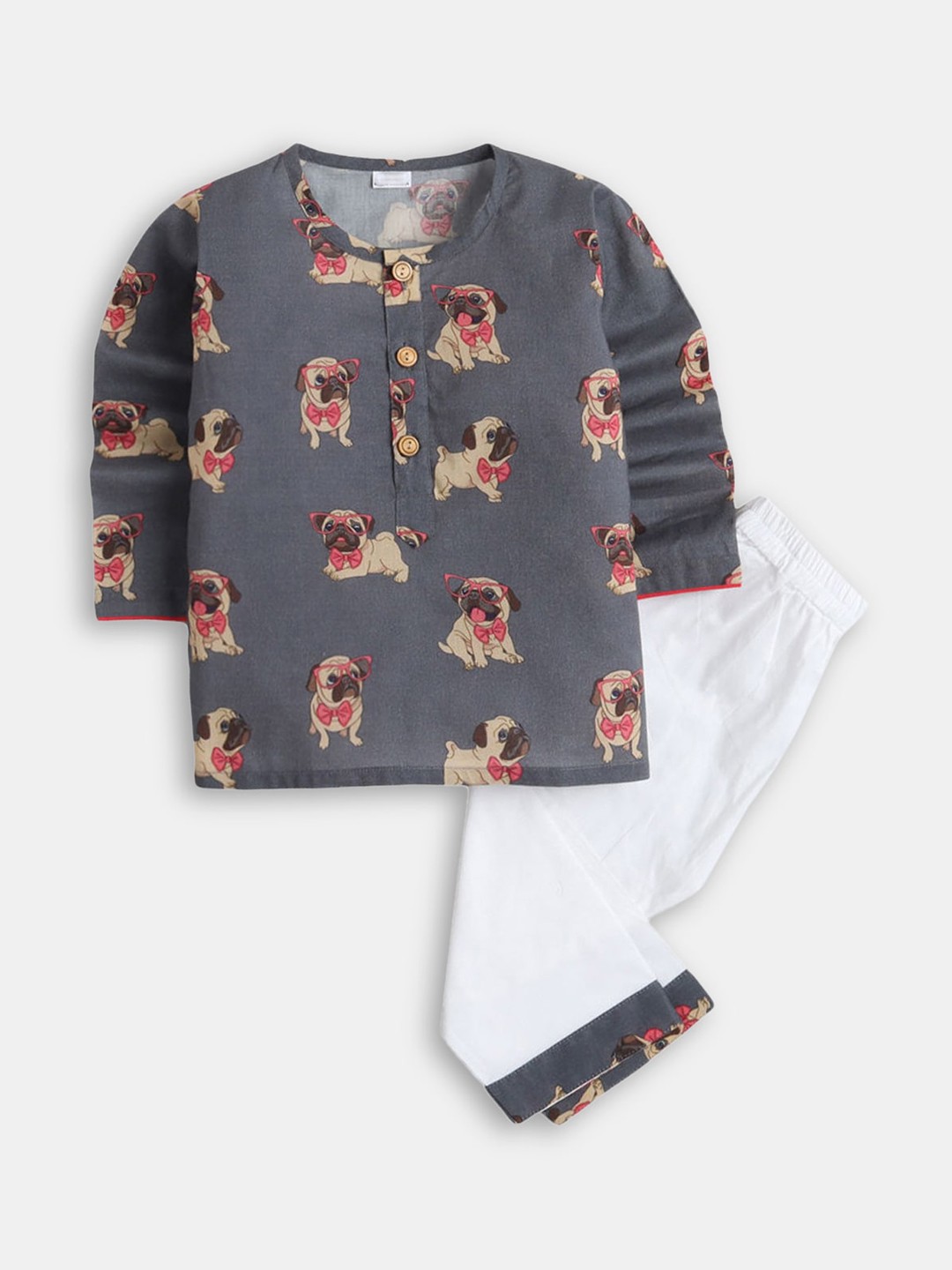 

Hopscotch Unisex Kids Grey & White Printed Night suit