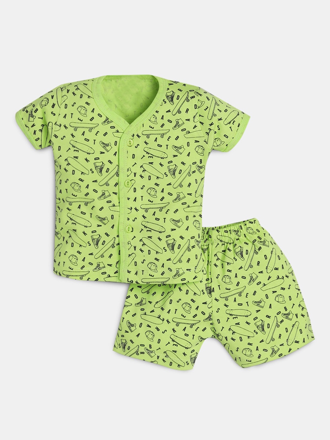 

Hopscotch Boys Green Printed Night suit