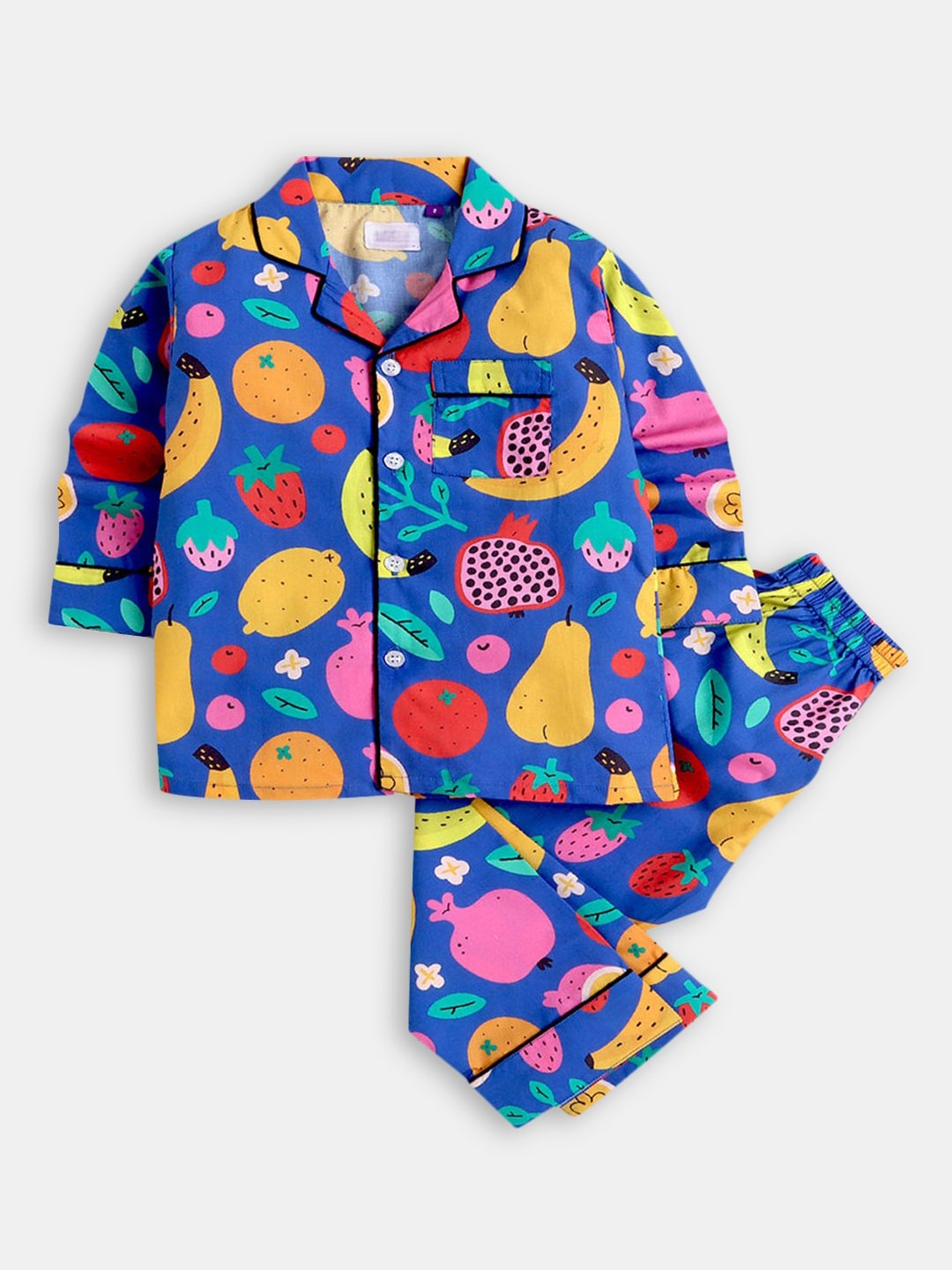 

Hopscotch Unisex Kids Blue Printed Cotton Night suit