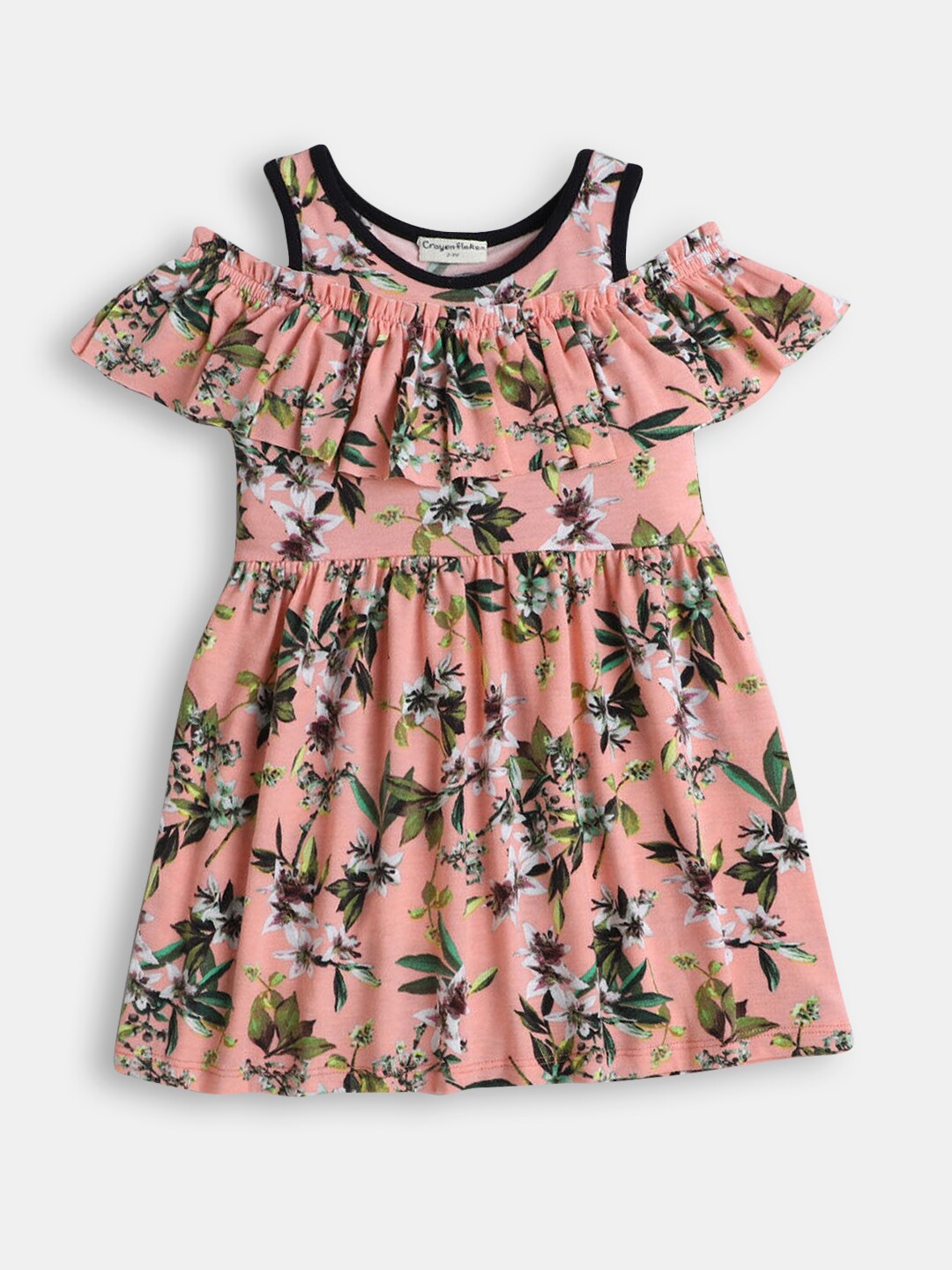 

Hopscotch Peach-Coloured Floral Peplum Dress