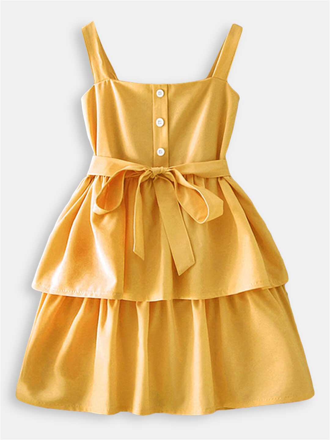 

Hopscotch Yellow Solid Layered Fit & Flare Dress