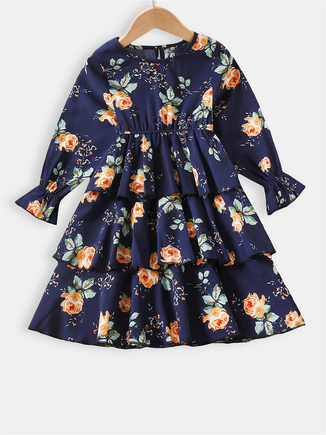 

Hopscotch Navy Blue Full-Sleeve All-Over Print Casual Dress