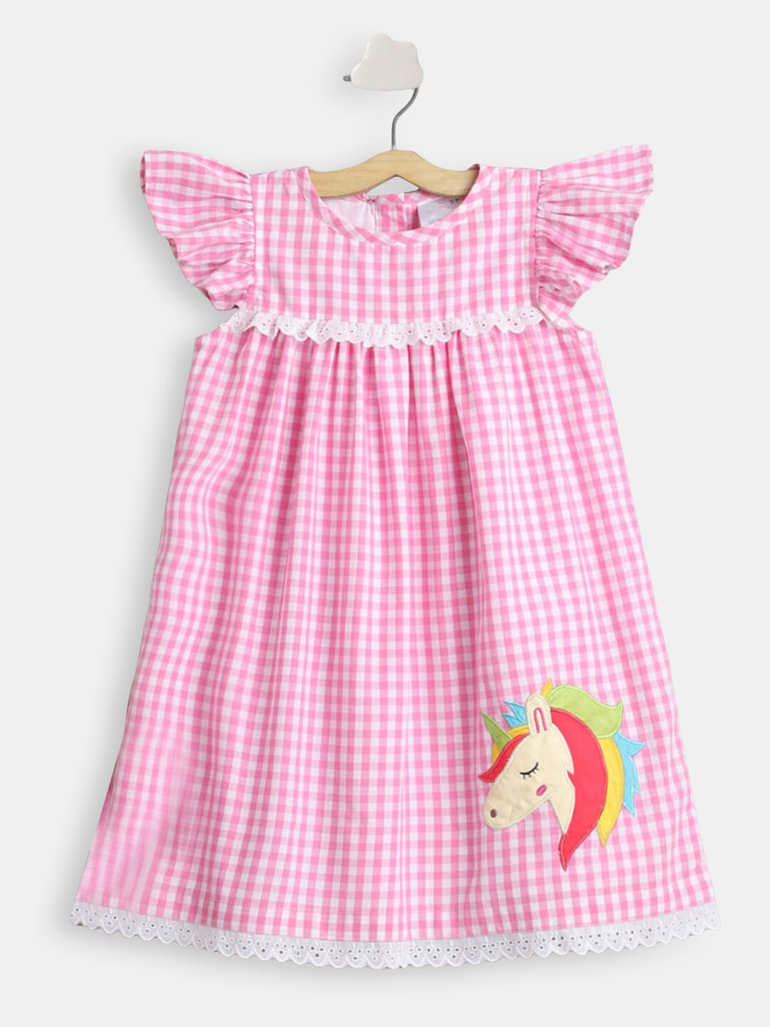

Hopscotch Girls Pink Checked A-Line Dress