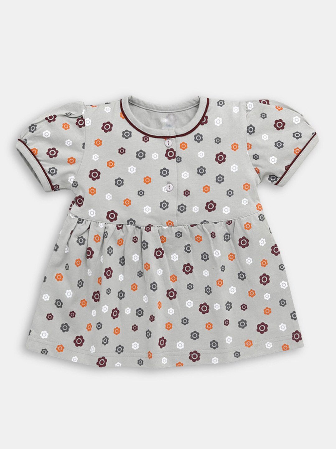 

Hopscotch Girls Grey & Brown Floral A-Line Pure Cotton Dress