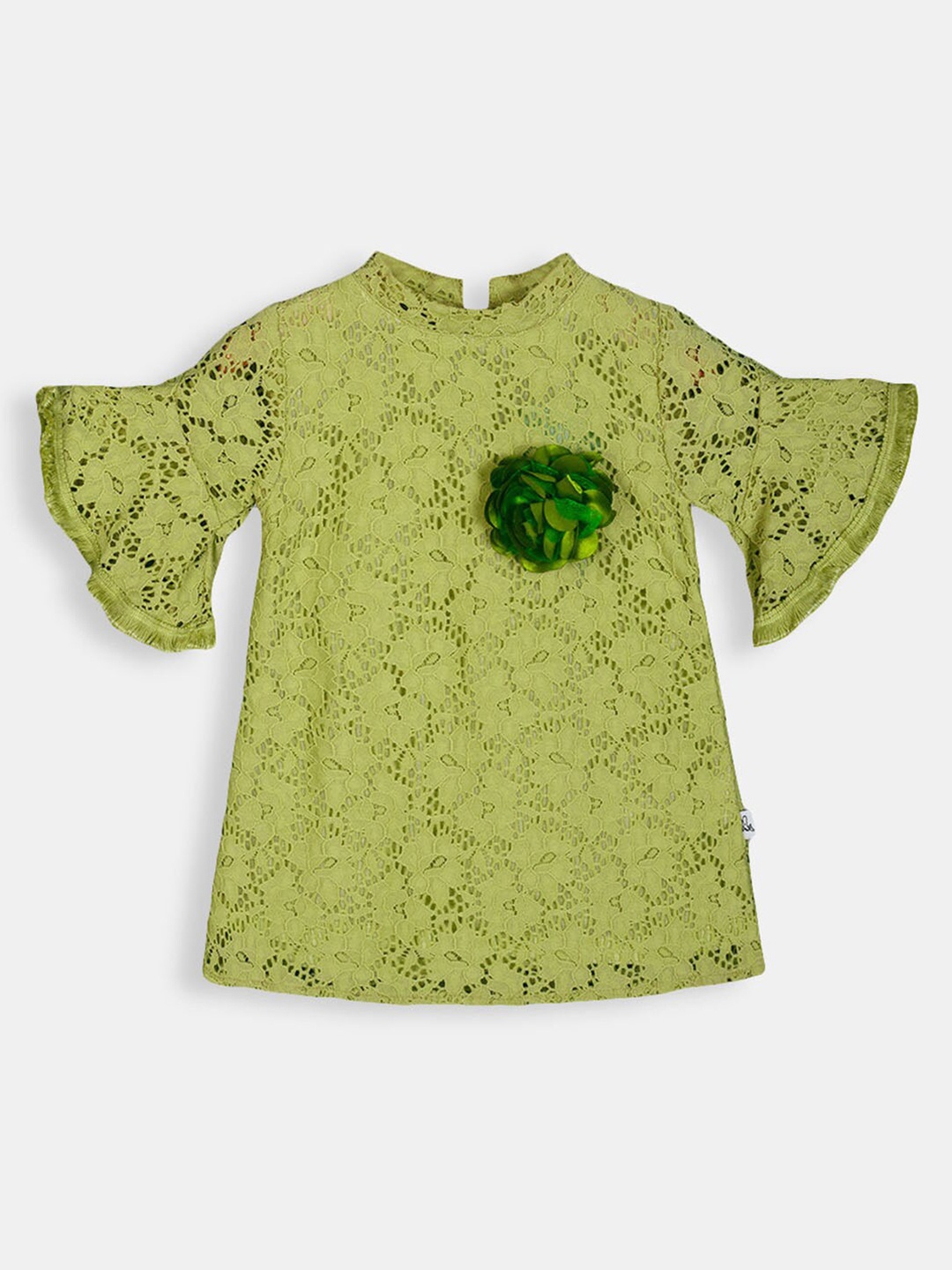 

Hopscotch Green Self Design A-Line Dress