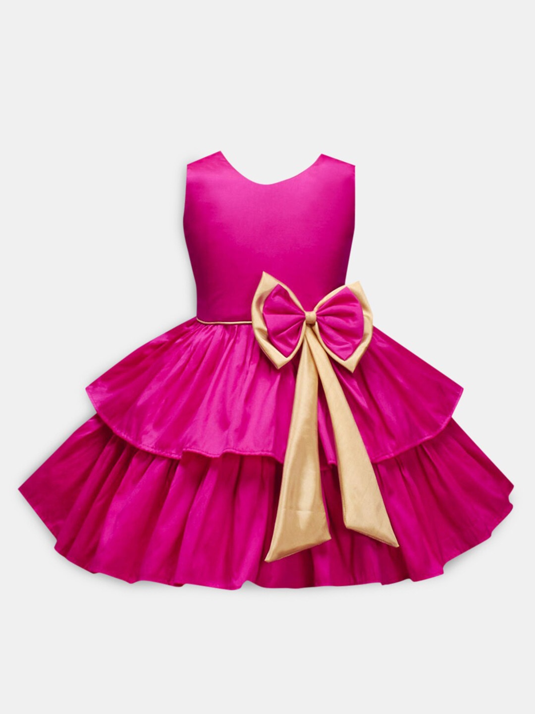 

Hopscotch Girls Fuchsia Pink Solid Tiered Bow Detail Dress