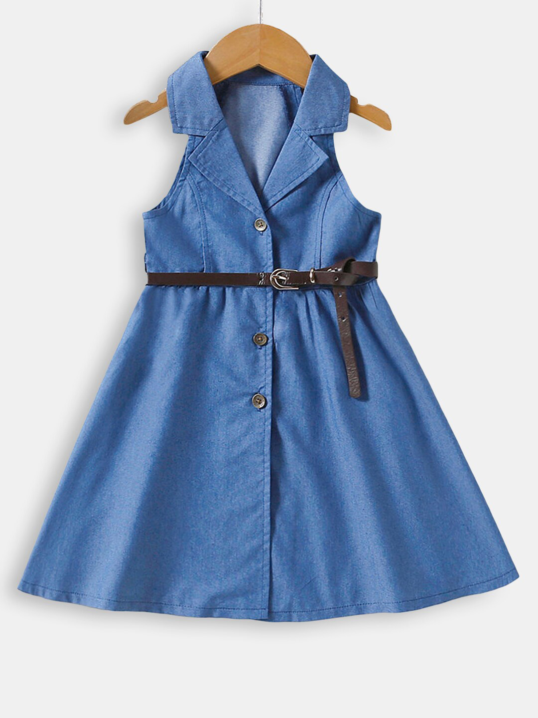 

Hopscotch Girls Blue Solid Sleeveless Shirt Dress
