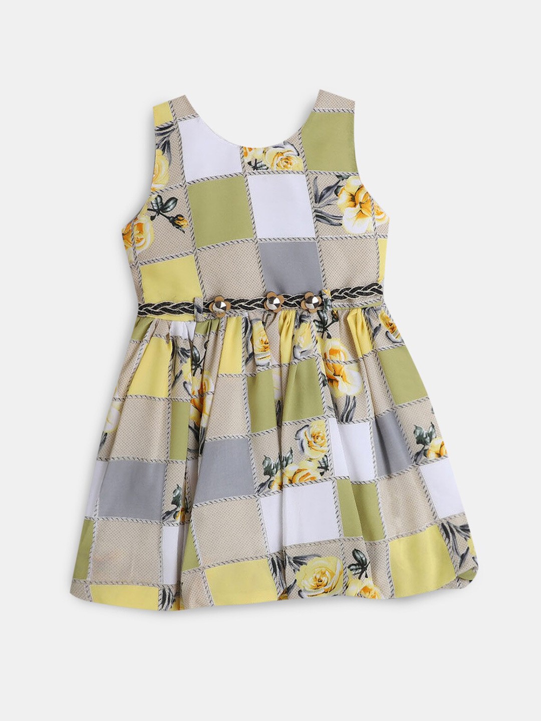 

Hopscotch Girls Yellow Checked Cotton Fit & Flare Dress