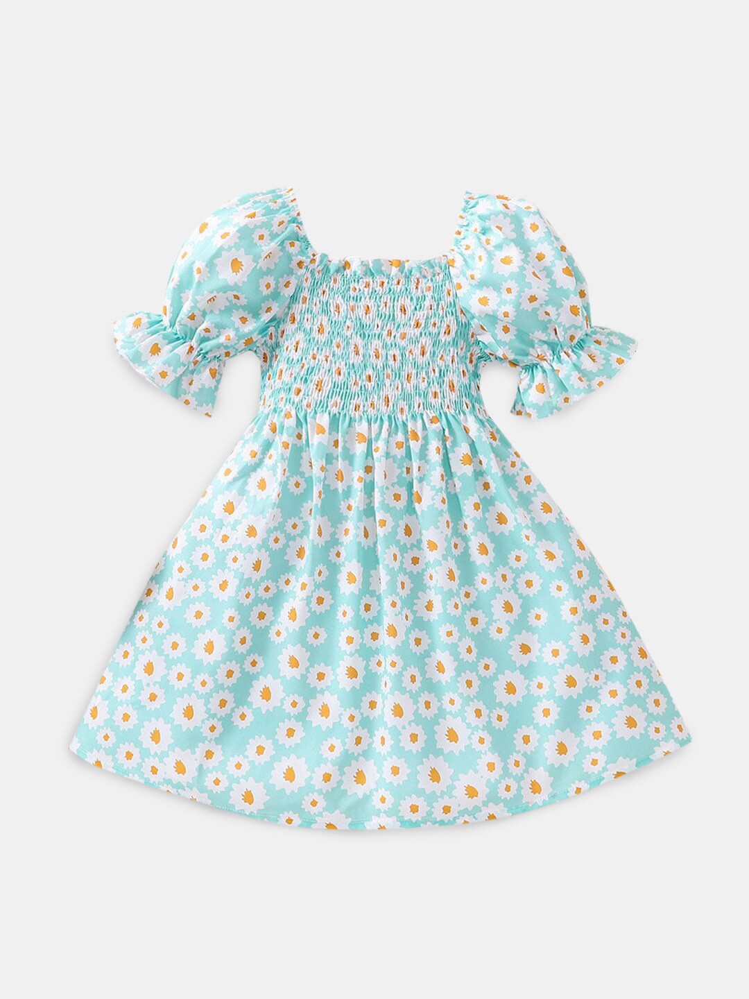 

Hopscotch Girls Blue Floral Printed Dress