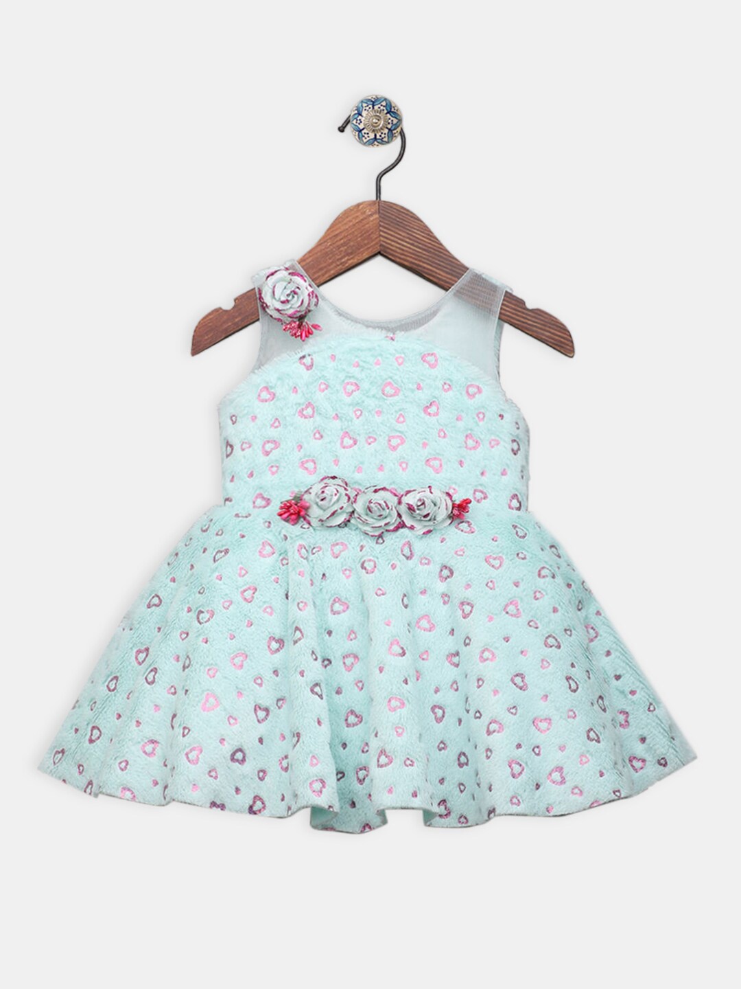 

Hopscotch Girls Green Heart Print Party Dress