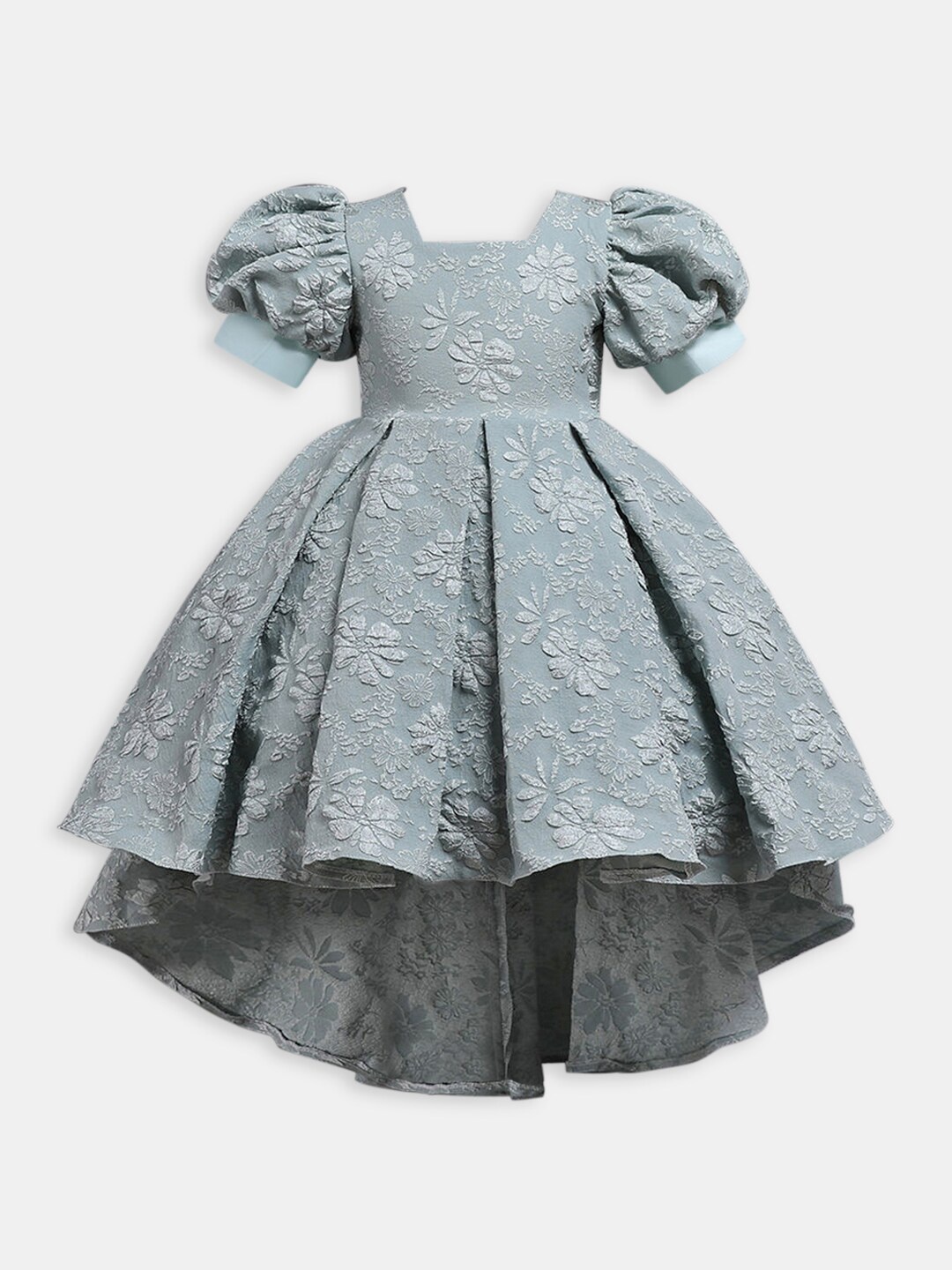 

Hopscotch Girls Olive Green Puff Sleeves Floral Party Dress