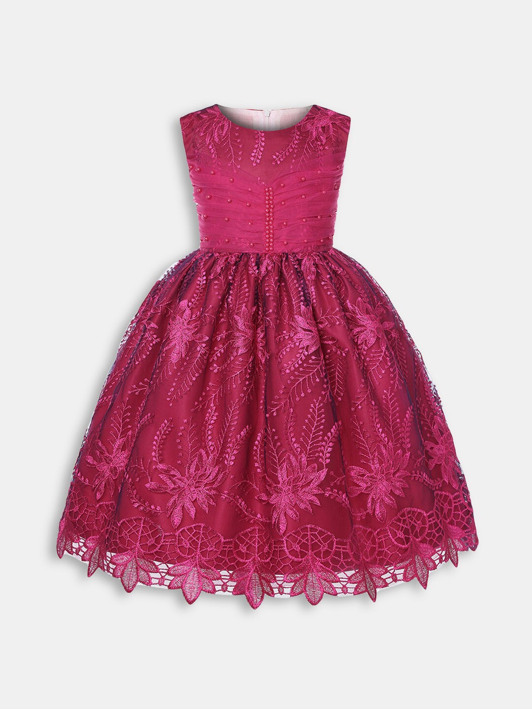 

Hopscotch Girls Pink Floral Embroidered Sleeveless Party Dress