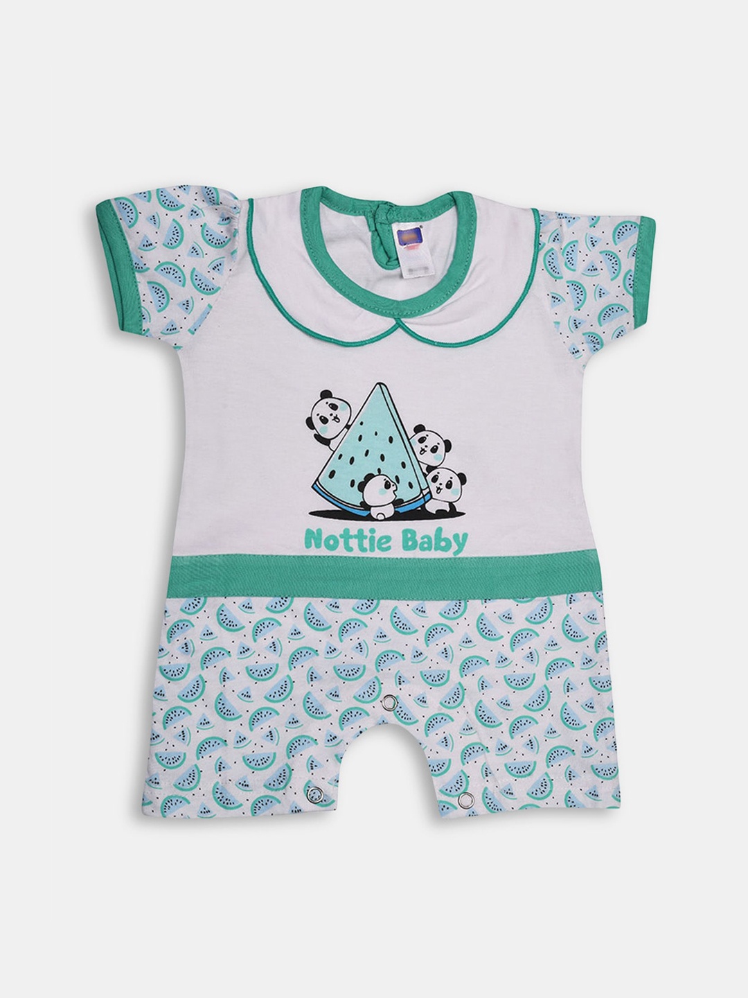 

Hopscotch Girls Green & White Printed Pure Cotton Rompers