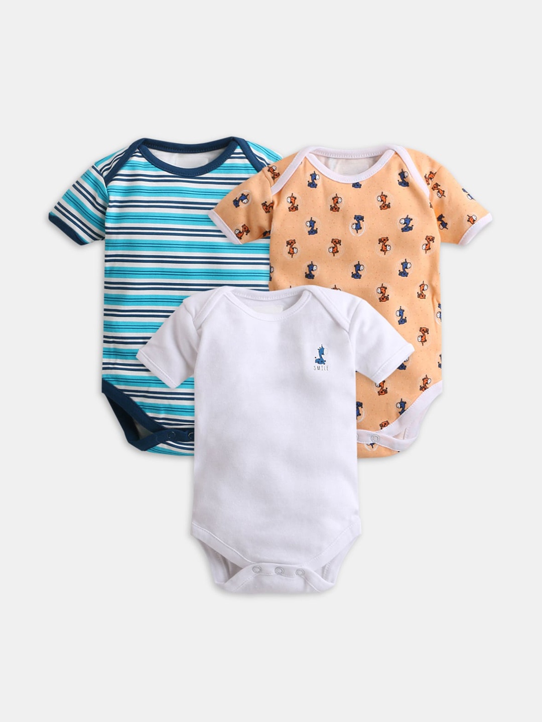 

Hopscotch Infant Boys Pack of 3 Printed Cotton Bodysuits, Peach