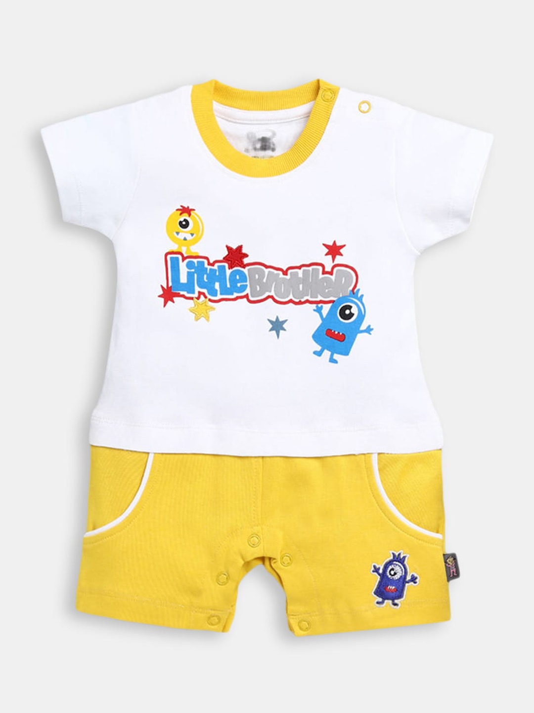 

Hopscotch Boys Yellow & White Printed Pure Cotton Romper