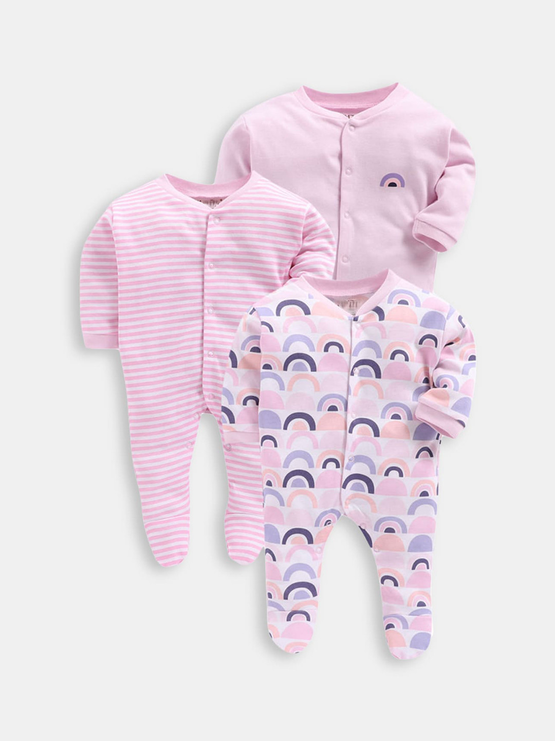 

Hopscotch Kids Pack of 3 Printed Pure Cotton Rompers, Pink