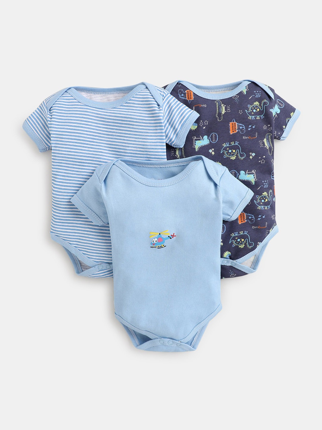 

Hopscotch Infant Boys Pack Of 3 Printed Pure Cotton Bodysuits, Blue