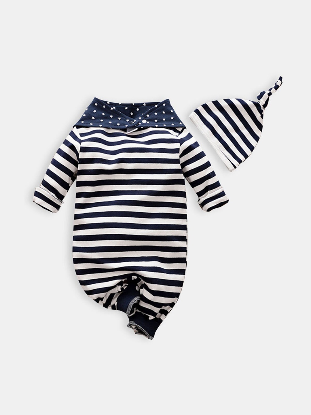 

Hopscotch Kids Blue Striped Pure Cotton Rompers