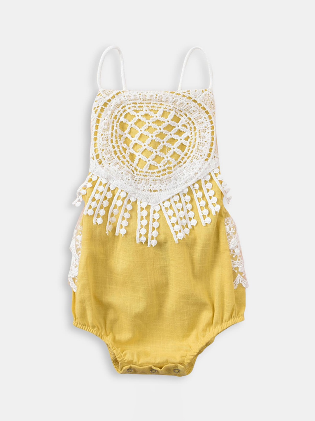 

Hopscotch Infants Girls Yellow & White Embroidered Work Rompers
