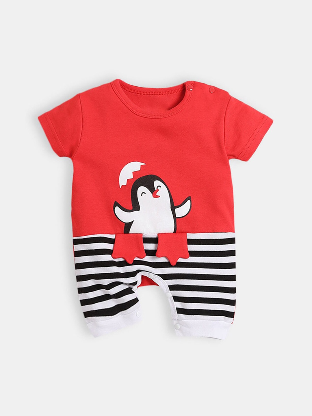 

Hopscotch Infants Boys Red & White Printed Pure Cotton Rompers