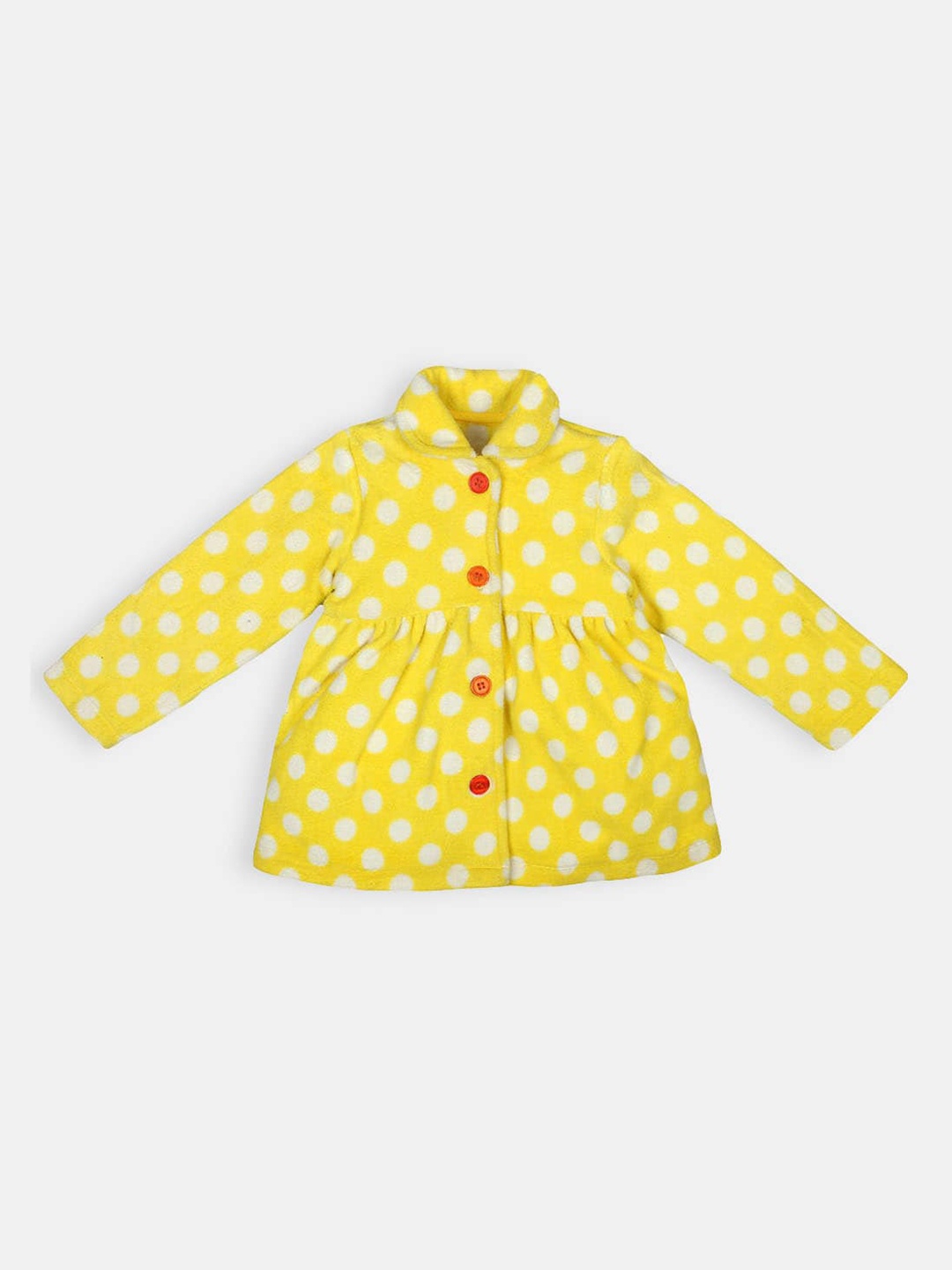 

Hopscotch Girls Yellow Polka Dot Print Pure Cotton Overcoats