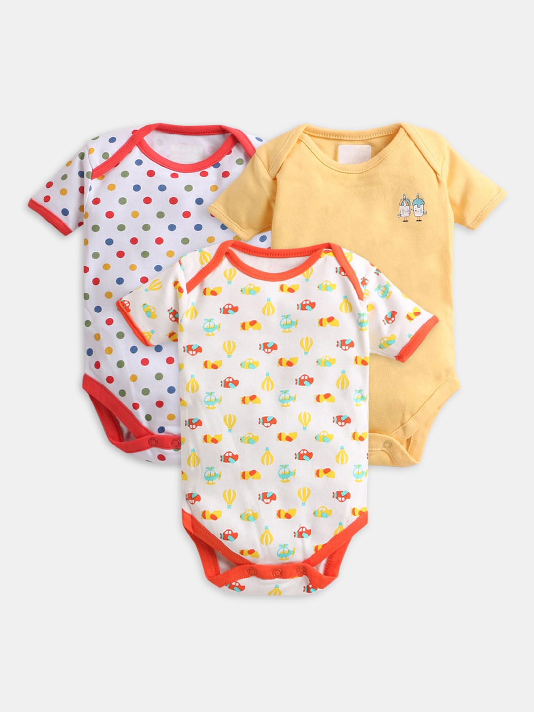 

Hopscotch Infant Boys Pack of 3 Printed Cotton Bodysuits, White