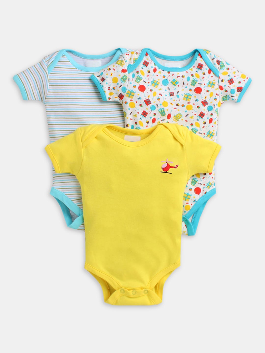 

Hopscotch Infant Boys Pack of 3 Printed Cotton Bodysuits, Blue