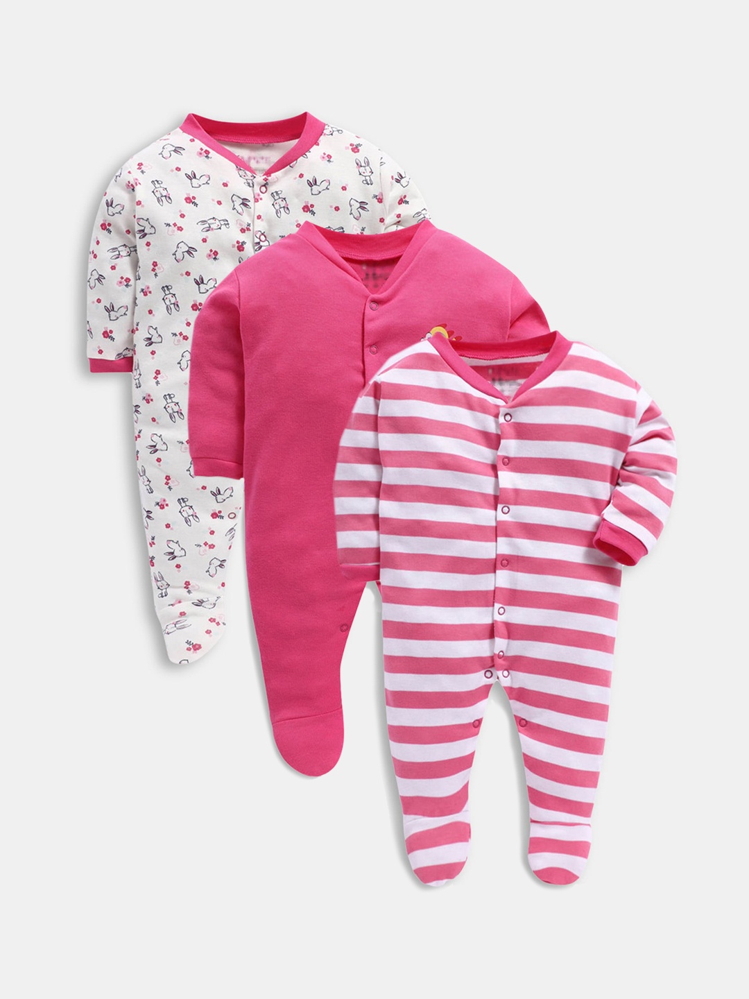 

Hopscotch Kids Pink & White Pack of 3 Rompers