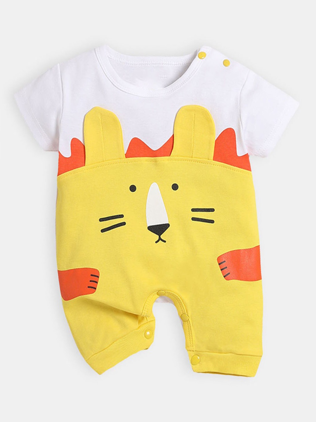 

Hopscotch Infants Boys Yellow & White Printed Pure Cotton Rompers