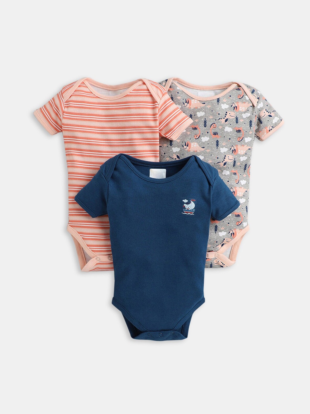

Hopscotch Infant Boys Pack Of 3 Printed Pure Cotton Rompers, Grey