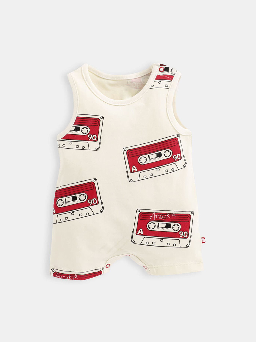 

Hopscotch Boys Cream Colored & Red Printed Pure Cotton Rompers