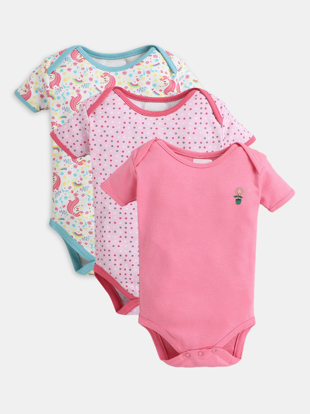 

Hopscotch Pack of 3 Infant Girls Printed Cotton Bodysuits, Pink