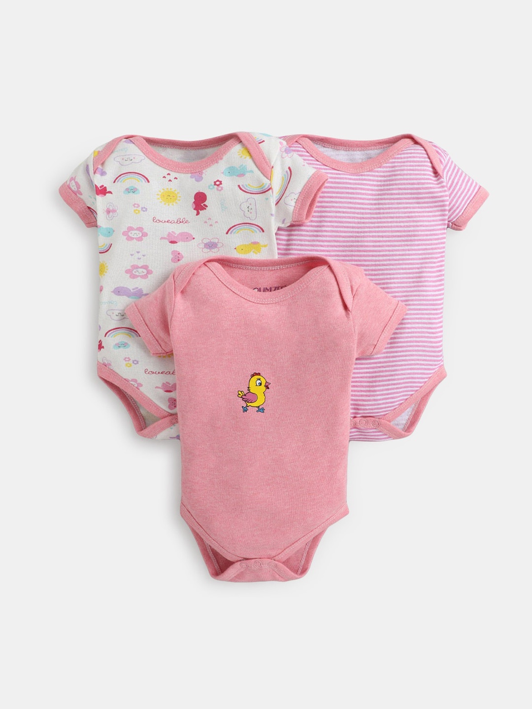 

Hopscotch Pack Of 3 Infant Girls Printed Pure Cotton Bodysuits, Pink
