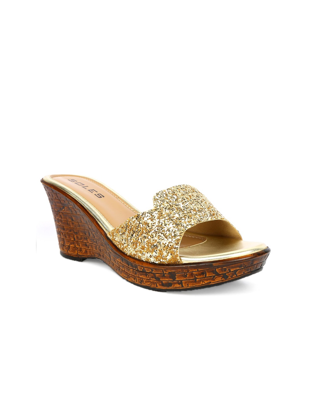 

SOLES Gold-Toned Colourblocked Party Block Heels