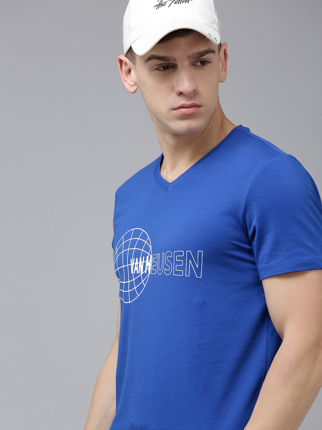 Van Heusen Men Brand Logo Printed Training T-shirt, Blue