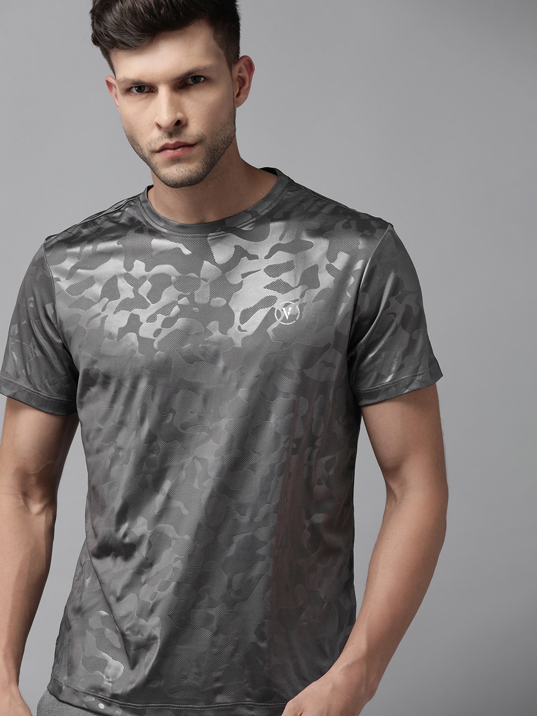 

Van Heusen Flex Men Charcoal Grey Camouflage Print Active Fit T-shirt