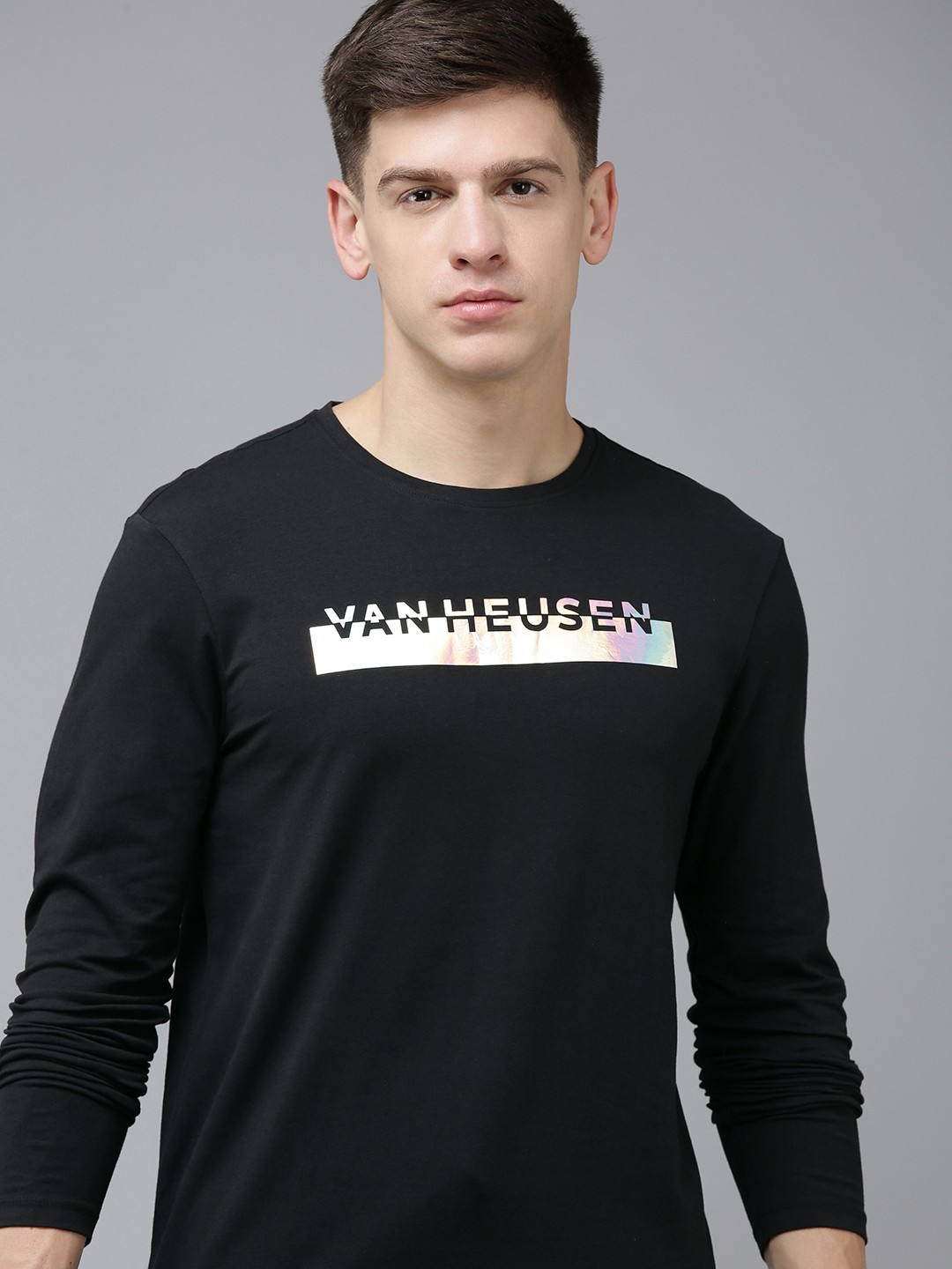 

Van Heusen Flex Men Brand Logo Printed Slim Fit Sports T-shirt, Black