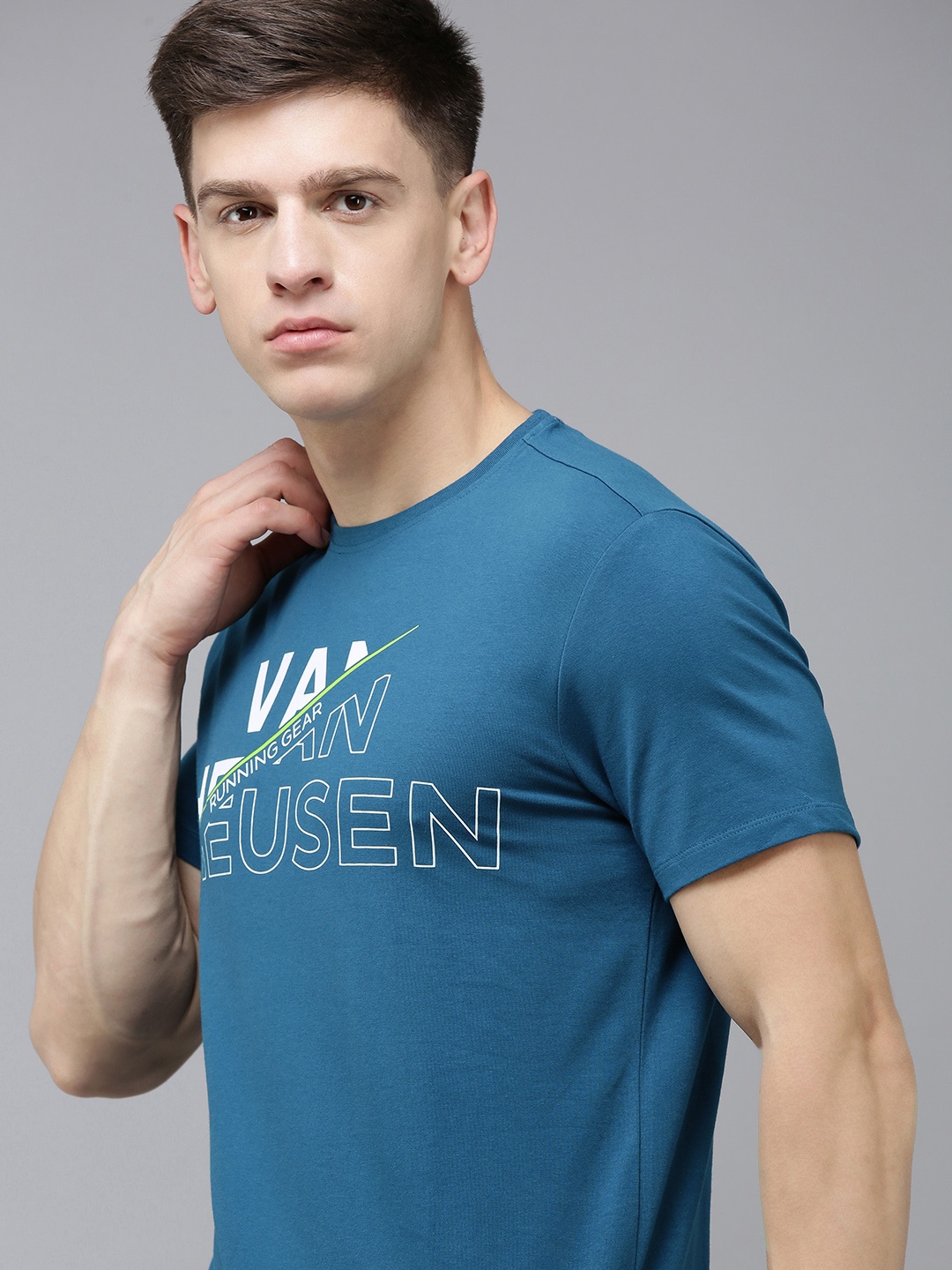 Van Heusen Flex Men Brand Logo Printed Training T-shirt, Blue