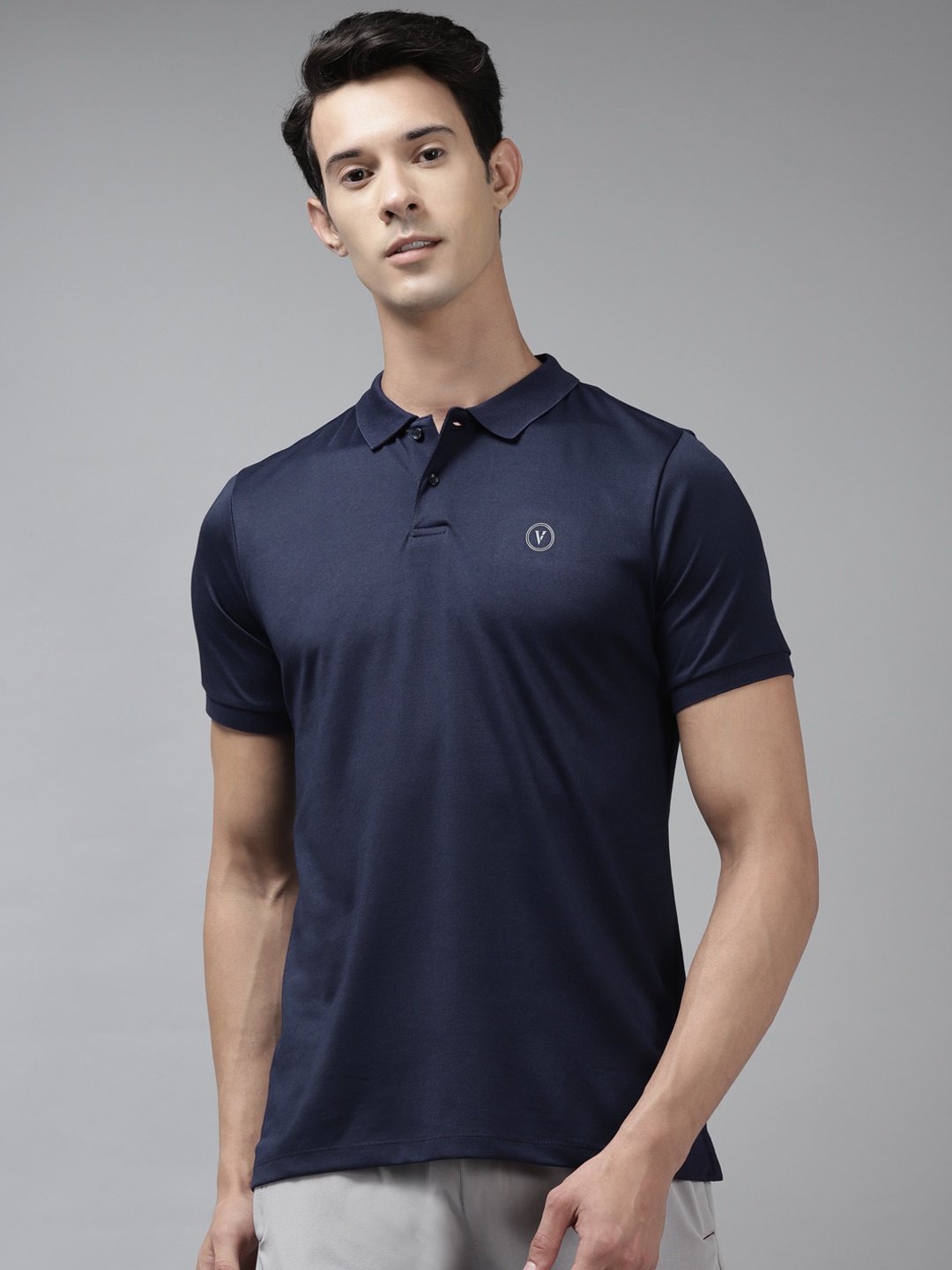 

Van Heusen Flex Men Navy Blue Sports Active Fit Polo Collar T-shirt