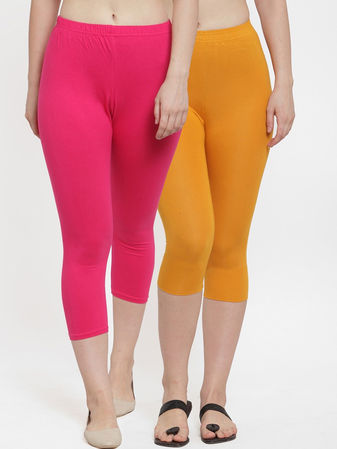 

GRACIT Women Pink & Orange Set Of 2 Capris