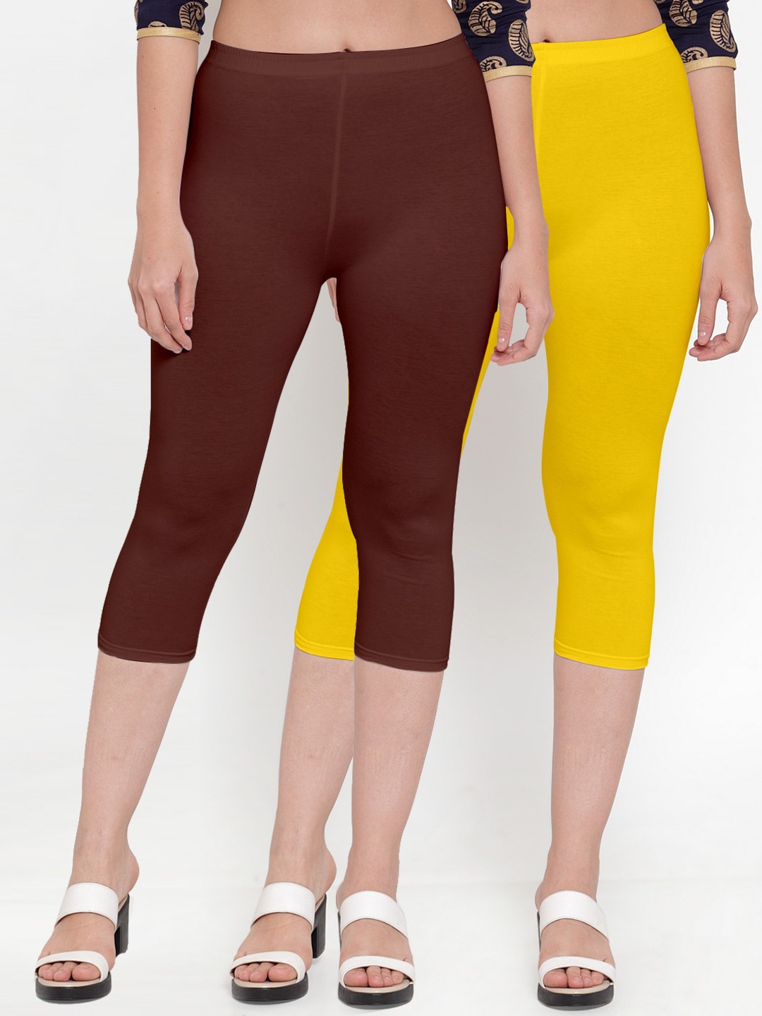 

GRACIT Women Yellow & Brown Pack of 2 Capris