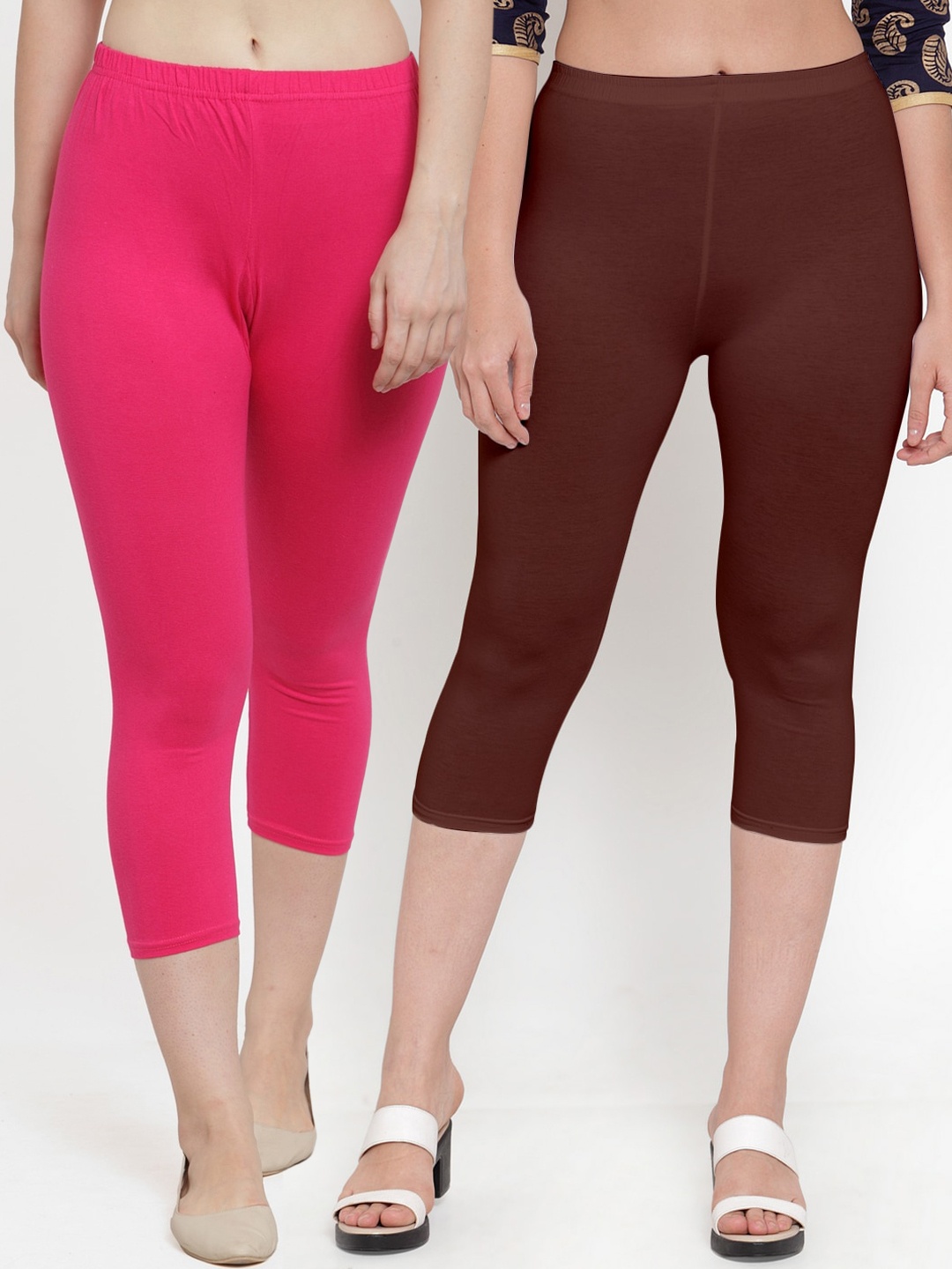 

GRACIT Women Pack Of 2 Pink & Brown Cotton Capris