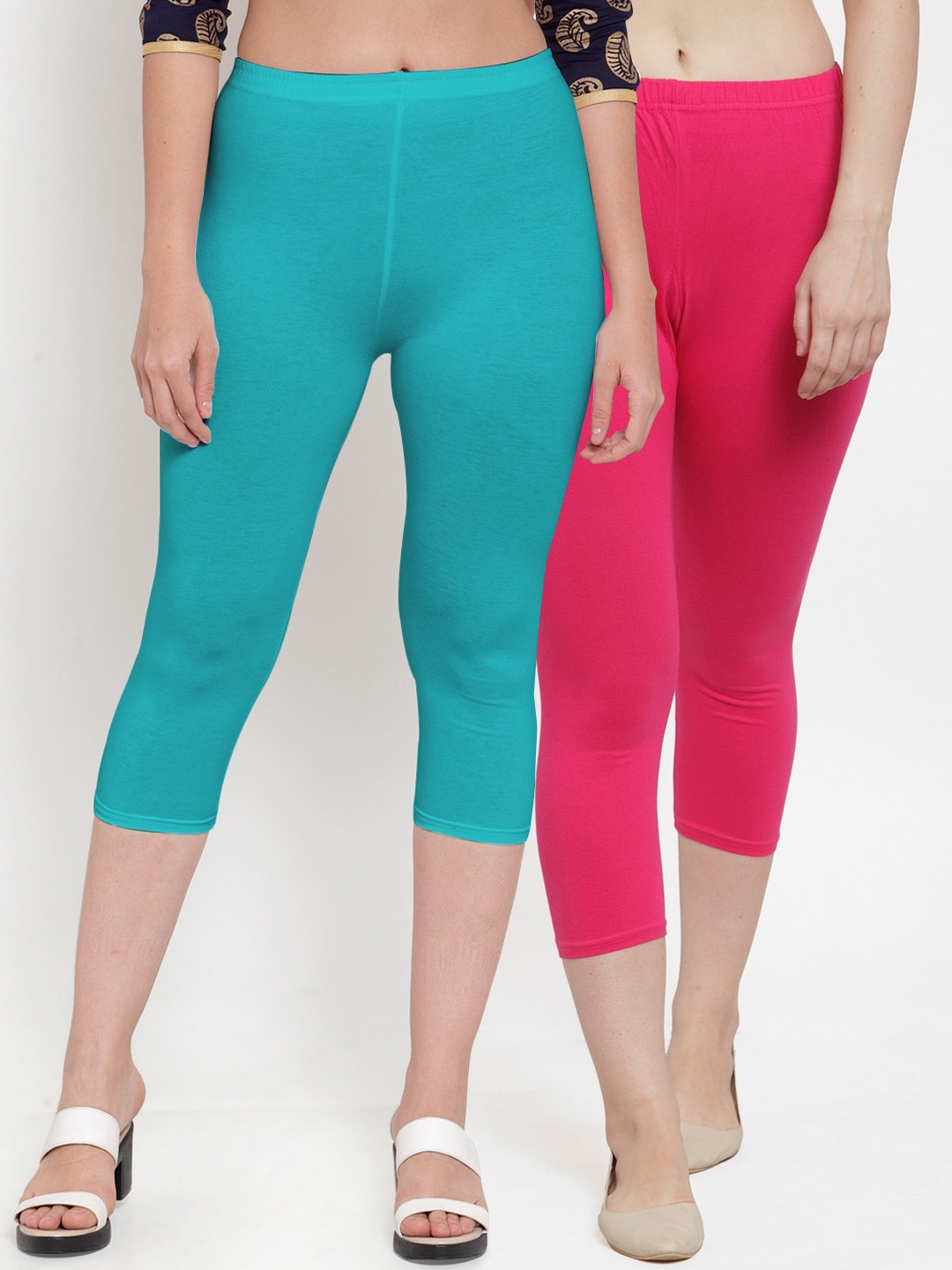

GRACIT Women Pink & Blue Pack Of 2 Capris