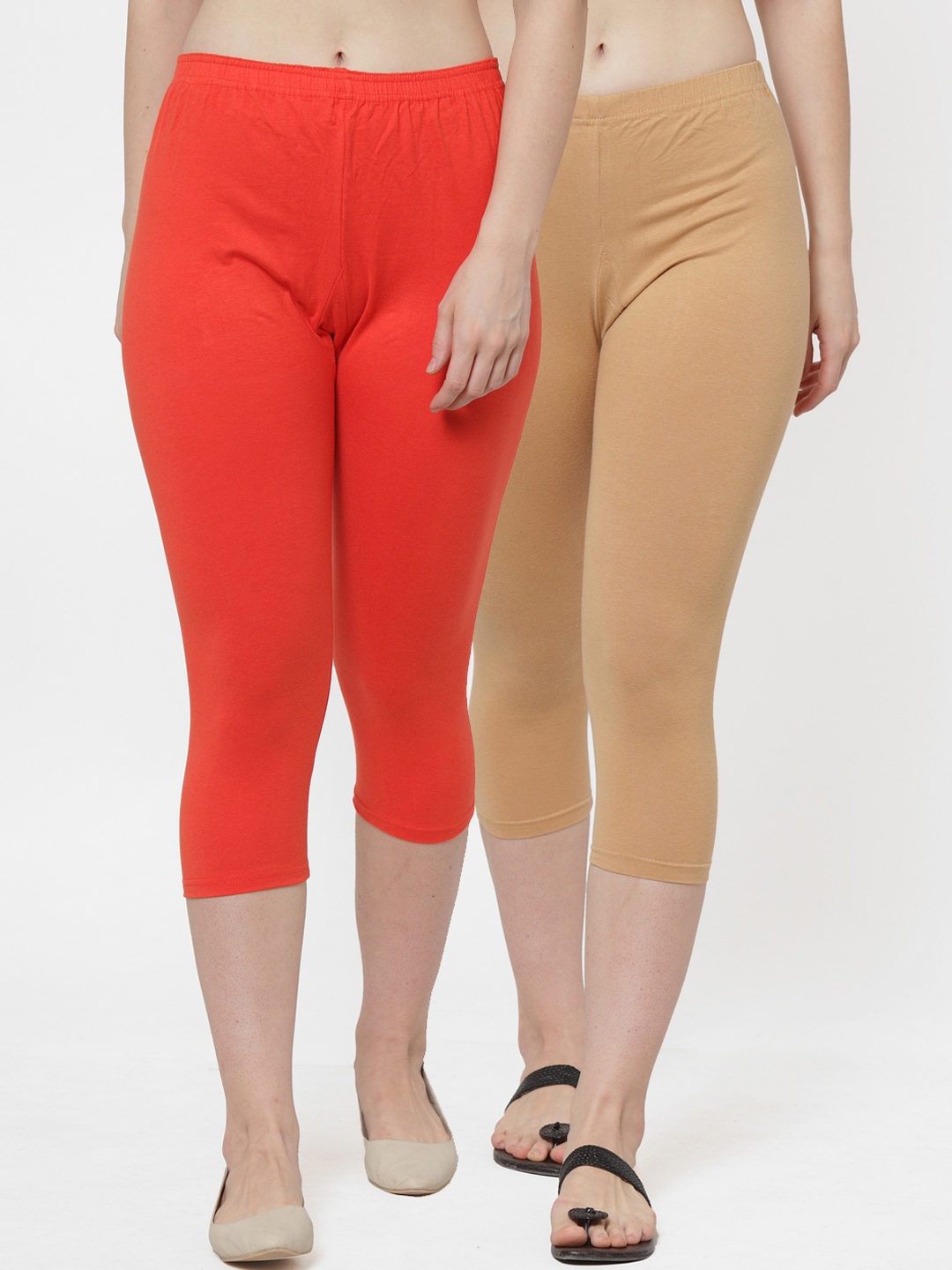 

GRACIT Pack of 2 Women Orange & Beige Capris